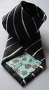 black tie with  thin purple and white stripes